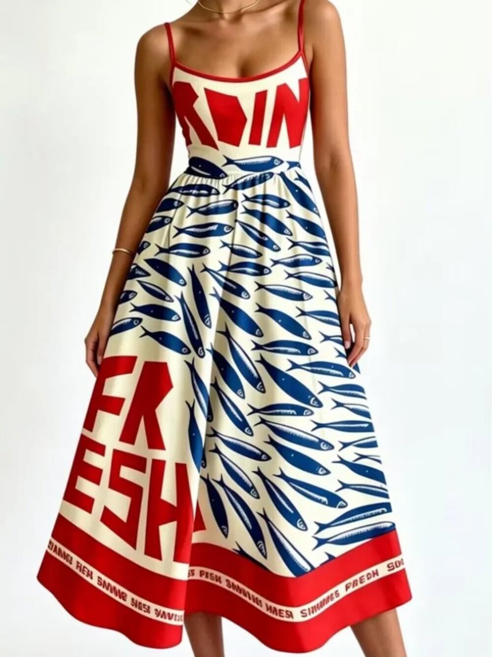 Market Fresh Sardines Red & Blue Maxi Dress - Picture 3 of 5